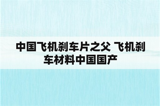 中国飞机刹车片之父 飞机刹车材料中国国产