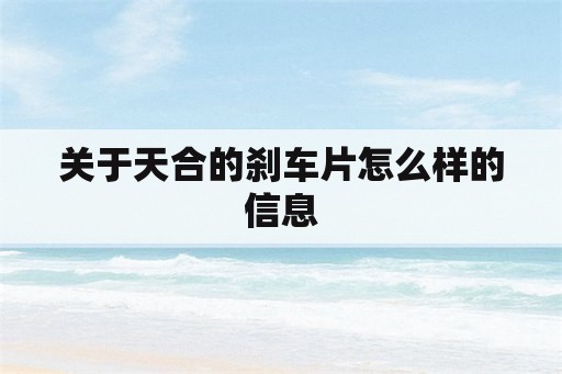 关于天合的刹车片怎么样的信息