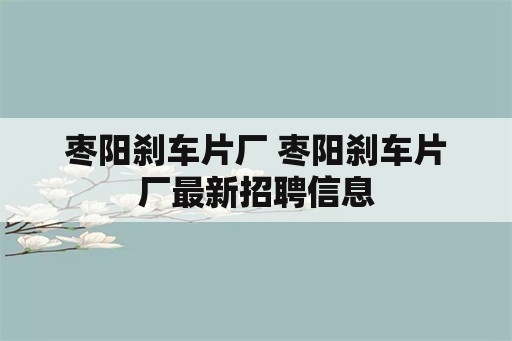 枣阳刹车片厂 枣阳刹车片厂最新招聘信息