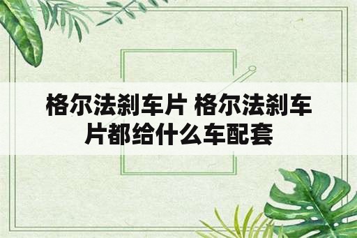 格尔法刹车片 格尔法刹车片都给什么车配套