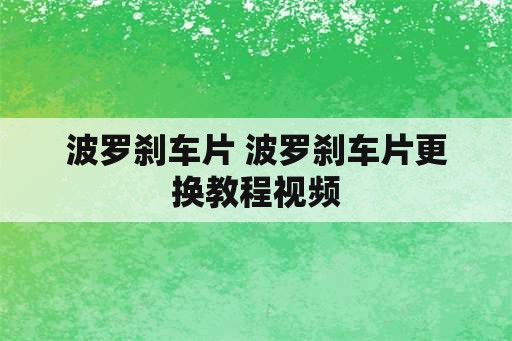 波罗刹车片 波罗刹车片更换教程视频