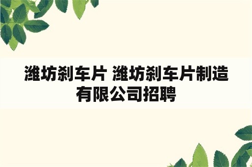 潍坊刹车片 潍坊刹车片制造有限公司招聘