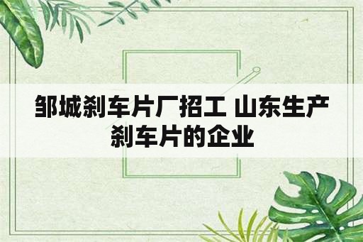 邹城刹车片厂招工 山东生产刹车片的企业