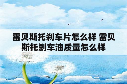 雷贝斯托刹车片怎么样 雷贝斯托刹车油质量怎么样