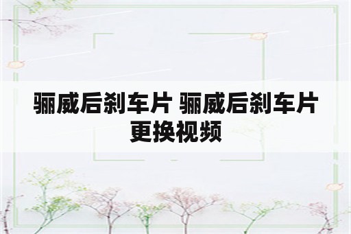 骊威后刹车片 骊威后刹车片更换视频